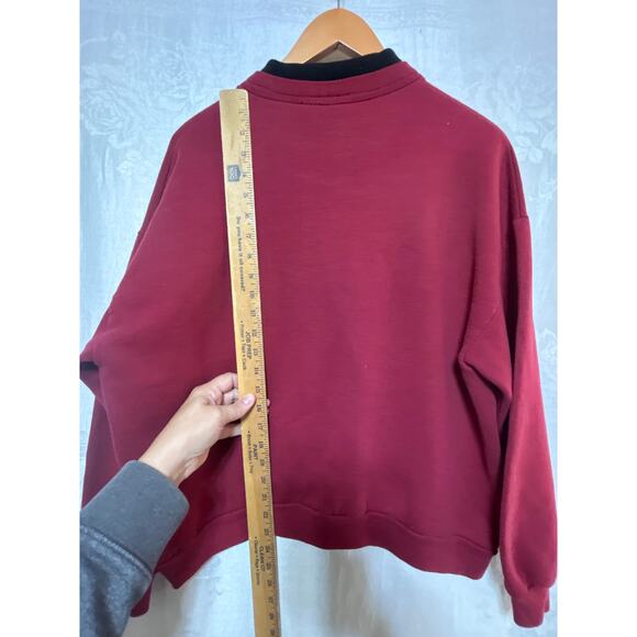 VTG Sweatshirt Med PETITE Red Embroidered Cat Sunflower Made in USA Top Stitch - Picture 9 of 9